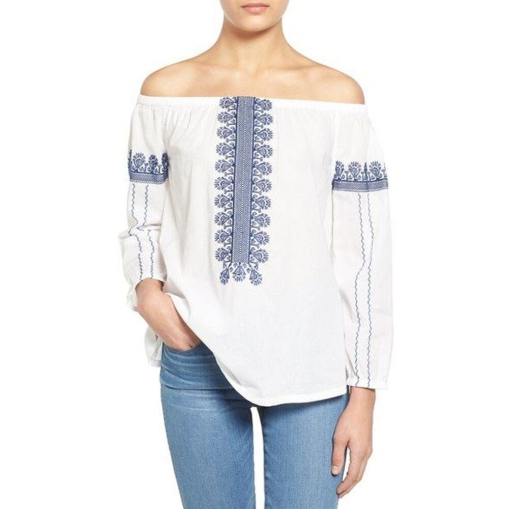 MADEWELL Folktale Off Shoulder Blouse L White Embroidered Details Cotton Flirty